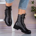 Bocanci din piele naturalan Vintage Black Polinski