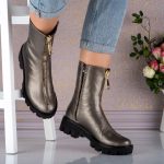Ghete din piele naturala Gold Zipper - imagine 4