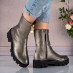 Ghete din piele naturala Gold Zipper - imagine 2