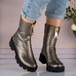 Ghete din piele naturala Gold Zipper
