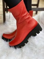 Ghete dama Red Zipper din piele naturala - imagine 2