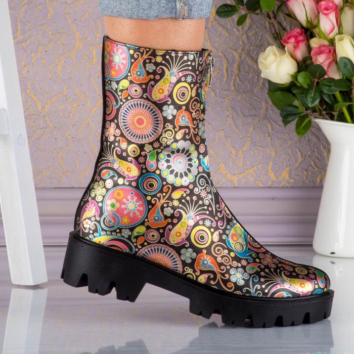 Ghete din piele naturala intoarsa Half Flowers - imagine 4
