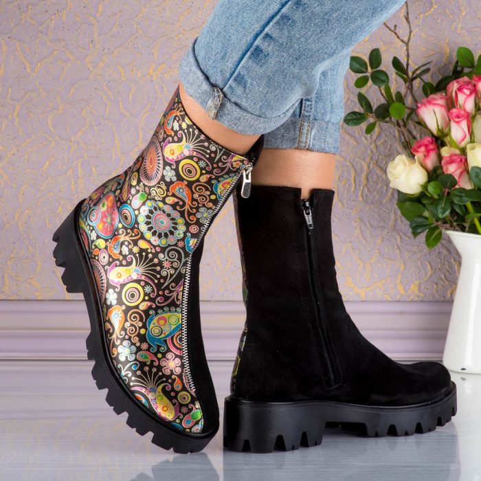 Ghete din piele naturala intoarsa Half Flowers - imagine 2