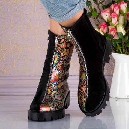 Ghete din piele naturala intoarsa Half Flowers