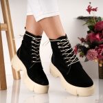 Bocanci Soft Black & Beige din piele naturala intoarsa - imagine 4