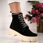 Bocanci Soft Black & Beige din piele naturala intoarsa - imagine 2