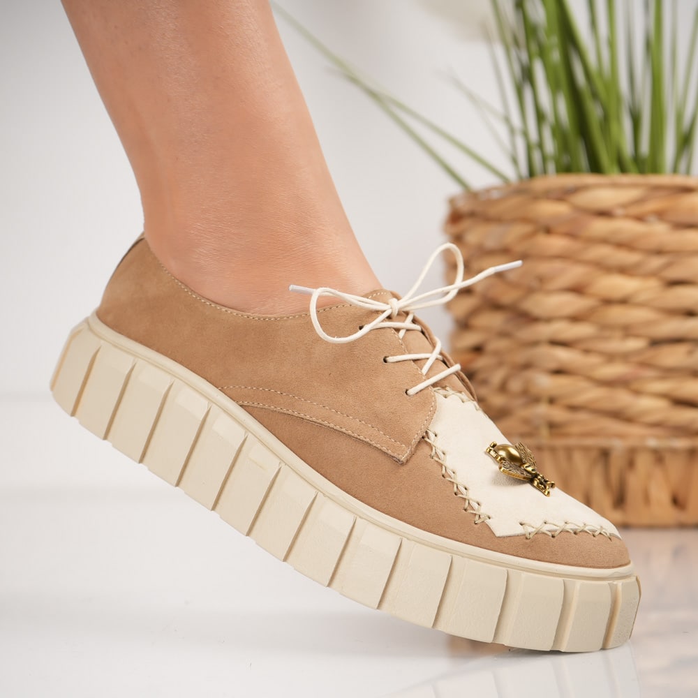 Pantofi Beige Bee (4) Pantofi dama  Beige Bee din piele naturala intoarsa - imagine 4