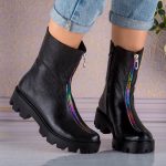 Ghete din piele naturala Noir Rainbow Zipper - imagine 3