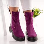 Ghete Magenta Mosaic din piele naturala