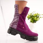 Ghete Magenta Mosaic din piele naturala - imagine 3