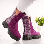 Ghete Magenta Mosaic din piele naturala - imagine 2