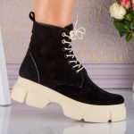 Bocanci Soft Black & Beige din piele naturala intoarsa - imagine 6