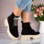 Bocanci Soft Black & Beige din piele naturala intoarsa - imagine 5