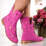 Ghete Belle Fuchsia cu detalii perforate din piele naturala intoarsa - imagine 3