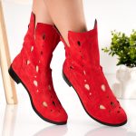 Ghete Belle RED cu detalii perforate din piele naturala - imagine 3