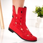 Ghete Belle RED cu detalii perforate din piele naturala - imagine 2