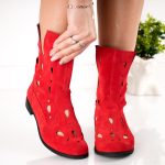 Ghete Belle RED cu detalii perforate din piele naturala - imagine 4