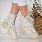 Bocanci Blue Bloom cu detaliu floral din piele naturala - imagine 3