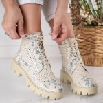 Bocanci Blue Bloom cu detaliu floral din piele naturala - imagine 4