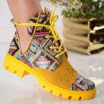 Bocanci Funky Pattern cu detalii laterale si siret din piele naturala - imagine 3