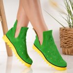 Ghete Green Joy cu detalii perforate din piele naturala intoarsa - imagine 3