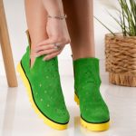 Ghete Green Joy cu detalii perforate din piele naturala intoarsa - imagine 2
