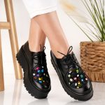 Pantofi Happy Dots cu talpa groasa si siret din piele naturala - imagine 4