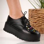 Pantofi Happy Dots cu talpa groasa si siret din piele naturala - imagine 2