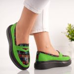 Adidasi Green Dandy cu detalii colorate din piele naturala