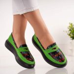 Adidasi Green Dandy cu detalii colorate din piele naturala - imagine 2