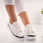 Adidasi casual White cu detalii animal print - imagine 4