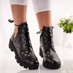 Bocanci de piele Dark cu detalii perforate - imagine 2