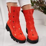 Ghete Rossa cu detalii perforate din piele naturala intoarsa - imagine 2