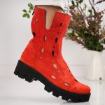 Ghete Rossa cu detalii perforate din piele naturala intoarsa - imagine 4