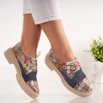 Pantofi de piele Denim Mosaic cu siret - imagine 4