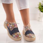 Pantofi de piele Denim Mosaic cu siret - imagine 3