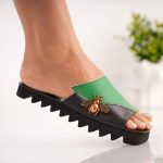 Papuci de piele Green Bee piele naturala - imagine 2