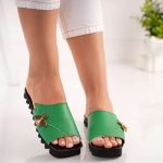 Papuci de piele cu talpa Green Bee - imagine 4