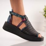 Sandale Salonic cu bareta bicolora  piele naturala - imagine 2