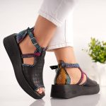 Sandale Salonic cu bareta bicolora  piele naturala