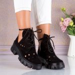 Bocanci de dama Bella Dark din piele naturala cu perforatii - imagine 2