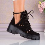 Bocanci de dama Bella Dark din piele naturala cu perforatii - imagine 3