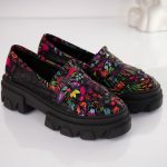 Mocasini de dama din piele naturala Dark Floral - imagine 9