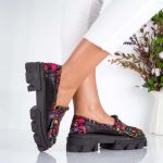 Mocasini de dama din piele naturala Dark Floral - imagine 4