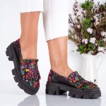 Mocasini de dama din piele naturala Dark Floral - imagine 2