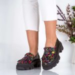 Mocasini de dama din piele naturala Dark Floral - imagine 6