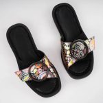 Papuci de piele cu accesoriu rotund - imagine 7