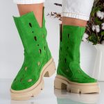 Ghete de dama din piele naturala Verlea cu detalii decupate - imagine 2