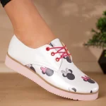 Pantofi piele naturală alb perlat Minnie