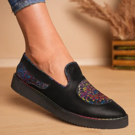 Balerini casual piele naturală Black Mandala
